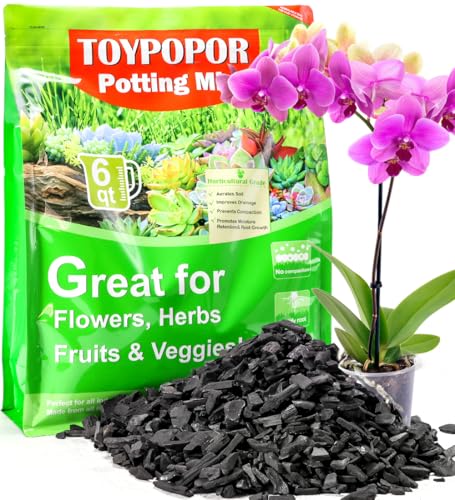 TOYPOPOR Horticultural Charcoal for Indoor Plants (6 Quarts) Hardwood Potting Soil Amendment Helps Improve Drainage for Orchids, Succulent, Cactus, Terrariums, and Gardening - color: Charcoal, size: 6 qt