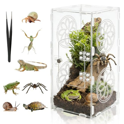 Jumping Spider Enclosure, 11.8"x5.5"x5.9" Acrylic Terrarium Praying Mantis Enclosure with Front Door, Jumping Spider Habitat for Tarantula, Snail, Lizard, Crabs and Small Reptiles