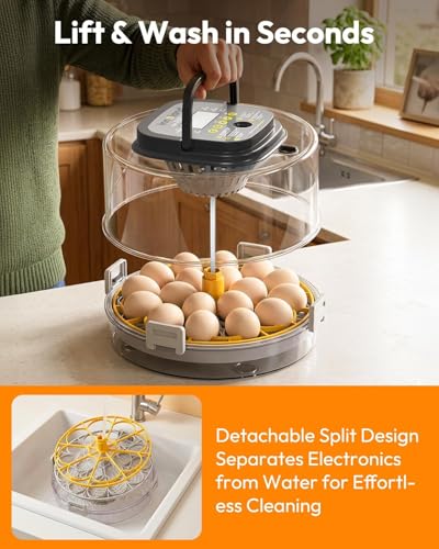 Egg Incubator for Hatching Eggs, 18 Egg Incubator with Automatic Egg Turning and Humidity Temperature Control, Egg Candler, Chicken Incubator for Ducks/Quail/Goose/Pigeon, 360° View with Clear Window