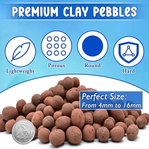 ZeeDix 5LBS Leca Clay Pebbles for Plants, Expanded Leca Balls for Hydroponic Growing Media for Aquaponics & Indoor Plants (Reusable Soilless Aggregate) - size: 5LB