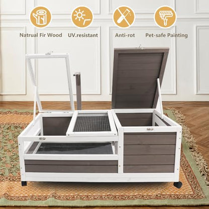 PetsCosset Tortoise Habitat Cage on Wheels with Lamp Stand & Pull-Out Waterproof Tray – Large Wooden Tortoise House, Indoor & Outdoor Reptile Enclosure 39" L x 23" W x 14" H Single Habitat - size: 39.0"L x 23.0"W x 14.0"H