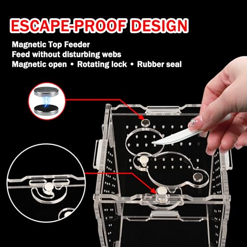 21-in-1 Jumping Spider Enclosure Kit, Acrylic Terrarium with Front Door & Magnetic Feeder, Complete Accessories Set for Jumping Spider, Tarantula, Praying Mantis, Reptile Habitat, 360° View