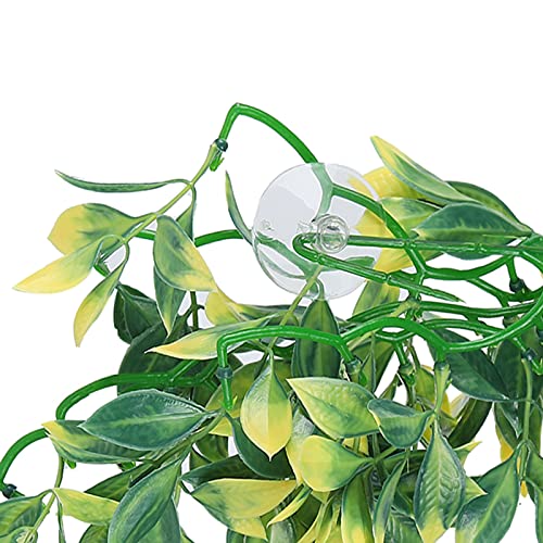 BORDSTRACT Artificial Reptile Plant, Lifelike Plastic Hanging Leaves Decoration with Suction Cup for Terrarium Fish and Reptile Habitats (T-153E2) - size: T-153E2
