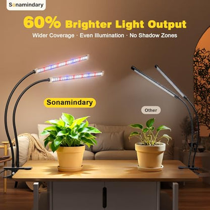 Grow Light for Indoor Plants, 120 LEDs Full Spectrum 5700K Plant Lamp with Red Blue White Light, 5-Level Dimmable, 4/8/12H Timer, Adjustable Clamp Stand(Dual Head) - size: Clip-2Head