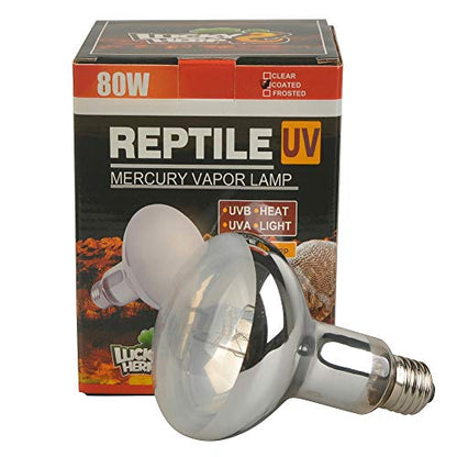 LUCKY HERP Reptile UVA UVB Mercury Vapor Bulb Lamp,R30,E26,Screw Thread,80 Watt (Coated) - color: Coated
