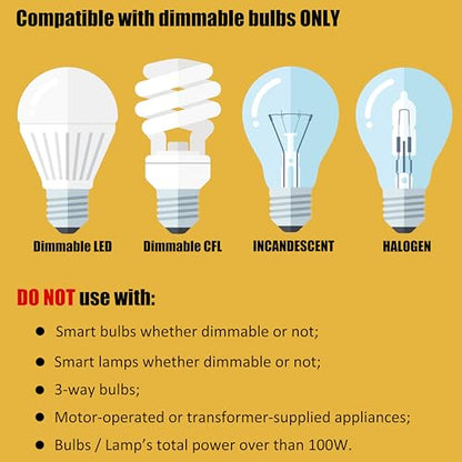 Upgraded UL-Certified 2-Pack Inline Dimmer Switch, Full Range Rotary Cord Switch Replacement for Table Lamp, Floor Lamp, Pendant Light, Works with Dimmable LED, Incandescent, Halogen Bulbs (Black)