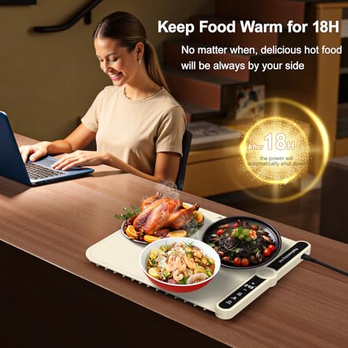 Small Warming Mat for Food 15"x15" - 9-Level Temp Control Silicone Heating Pad for Parties & Buffet,Countertop Electric Food Warmer Tray for Individual 18H Auto-Off Child Lock - size: Beige-S 15*15in