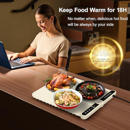 Small Warming Mat for Food 15"x15" - 9-Level Temp Control Silicone Heating Pad for Parties & Buffet,Countertop Electric Food Warmer Tray for Individual 18H Auto-Off Child Lock - size: Beige-S 15*15in