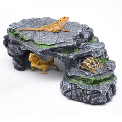 GOZILLA Turtle Basking Platform,Turtle Tank Decoration for Aquariums and Terrarium.Step & Cave Reptile Habitat Hideout for Tortoise, Gecko and Beard Dragon.(Black-M)