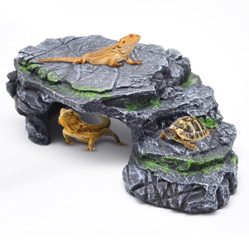 GOZILLA Turtle Basking Platform,Turtle Tank Decoration for Aquariums and Terrarium.Step & Cave Reptile Habitat Hideout for Tortoise, Gecko and Beard Dragon.(Black-M)