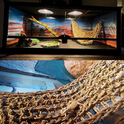 Bearded Dragon Hammock,Reptile Lounger Lizard Natural Seagrass Habitat Decor Reptiles Tank Hanging Plants Jungle Climber Vines Flexible Leaves Accessories for Lizards Chameleon Gecko Corn Snakes
