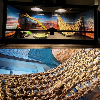 Bearded Dragon Hammock,Reptile Lounger Lizard Natural Seagrass Habitat Decor Reptiles Tank Hanging Plants Jungle Climber Vines Flexible Leaves Accessories for Lizards Chameleon Gecko Corn Snakes