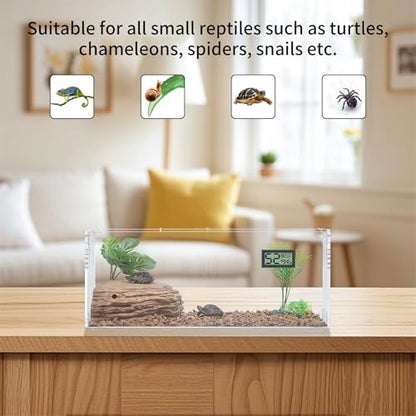 Acrylic Tarantula Enclosure, Reptile Terrarium Breeding Tank w/Temperature Hygrometer,Habitat Reptiles Feeding Box Isopod Terrarium Cage for Insect Lizard Home Office (Reptile-Tank-L(No Tray)) - size: Reptile-Tank-L(No Tray)