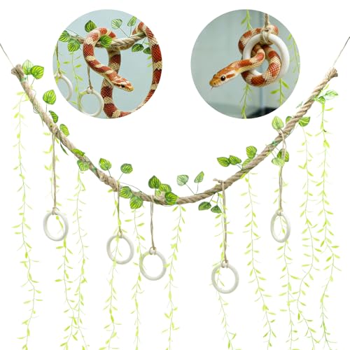 39" Snake Climbing Vines, Natural Jute Rope Reptile Enrichment Toys for Ball Python & Corn Snake, Handcrafted Jungle Habitat Decor, Sturdy Climbing Branch for Small Animals