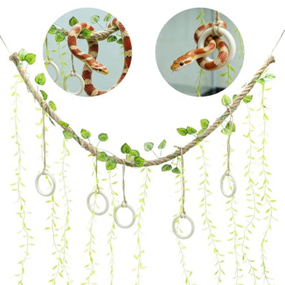 39" Snake Climbing Vines, Natural Jute Rope Reptile Enrichment Toys for Ball Python & Corn Snake, Handcrafted Jungle Habitat Decor, Sturdy Climbing Branch for Small Animals
