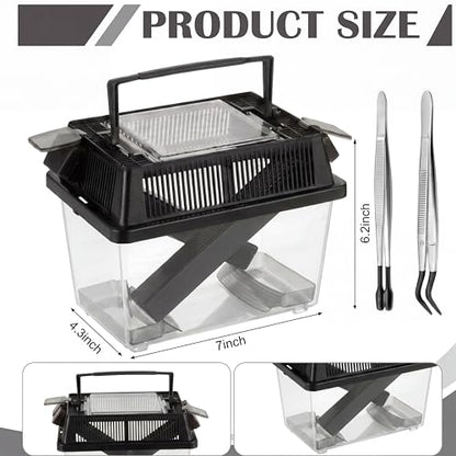Mifoci Cricket Keeper with Feeding Kit Transparency Cricket Keeper with Tubes Includes Feeding Tongs and Curved Tweezers Insect Breeding Box for Gecko Snake Lizards (2 Pack,7.09 x 4.33 x 6.3 Inches) - size: 7.09 x 4.33 x 6.3 Inches
