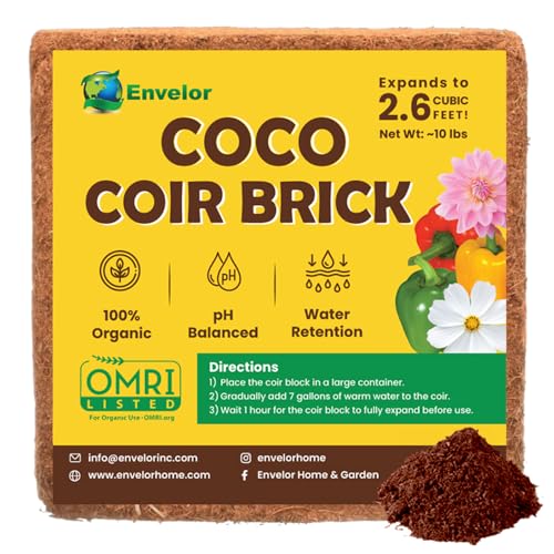 Envelor Organic Coco Coir Brick 10 Lbs. Coir Block Coconut Fiber Growing Medium Potting Soil Mix Coco Peat Media Coir Pith Indoor Outdoor Planters Vegetable Garden Beds - color: Coco - 10 lb (2.6 Cu. Ft.) - 1 Pack