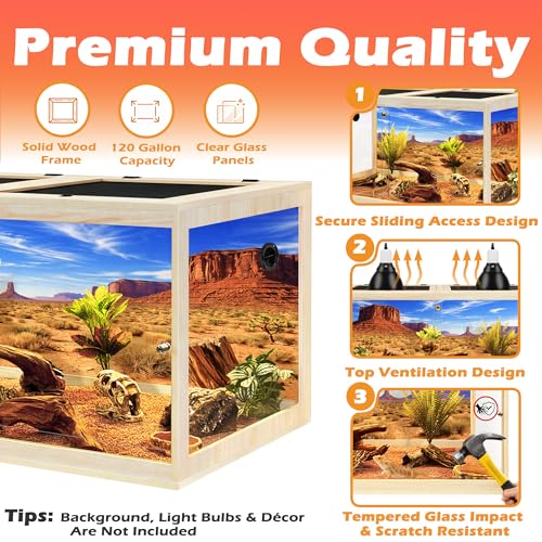 PROLEE 120 Gallon Bearded Dragon Tank, 4x2x2 Reptile Enclosure with Tempered Glass Sliding Doors, Lockable Front Opening and Metal Mesh Top, Large Terrarium for Lizards and Snakes, Oak - color: Oak
