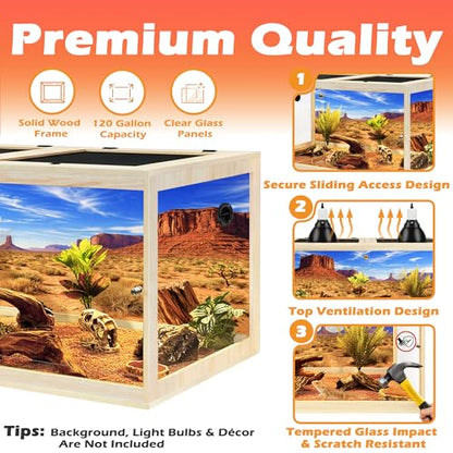 PROLEE 120 Gallon Bearded Dragon Tank, 4x2x2 Reptile Enclosure with Tempered Glass Sliding Doors, Lockable Front Opening and Metal Mesh Top, Large Terrarium for Lizards and Snakes, Oak - color: Oak