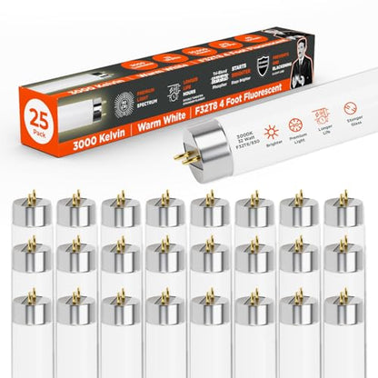 GoodBulb 32W 48 Inch T8 Fluorescent Light Bulb 3000K Warm White Medium Bi-Pin Base 3050 Lumens 86 CRI 24000 Life Hours Instant/Programmed Start (Pack of 25) - color: 3000k