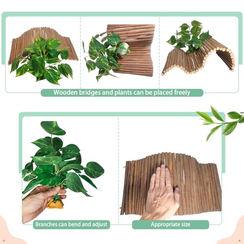 Reptile Hide Bearded Dragon Tank Accessories Large Climbing Wooden Bridge Hideout Tortoise Basking Platform Ramp Decor for Snake Lizard Ball Python Tortoise Leopard Gecko