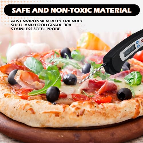 Xuhal 12 Pcs Digital Meat Thermometer with Probe Waterproof Instant Read Foldable Food Thermometer with Magnet for Kitchen Grilling Cooking Turkey Baking BBQ (Black) - color: black