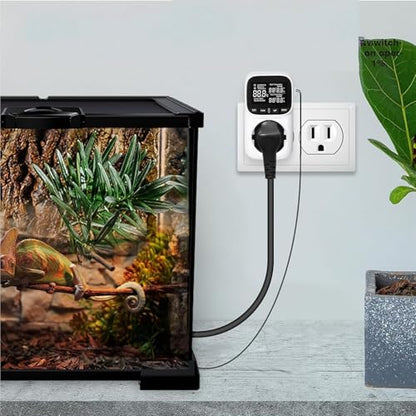 KABASI Digital Temperature Controller, Only Fahrenheit Dispaly Heavy Duty 15A Thermostat Outlet with Sensor, Heating Cooling Control Timer Plug Socket for Greenhouse Refrigerator Terrarium Aquarium
