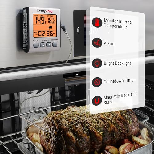 TempPro Digital Meat Thermometer for Cooking and Grilling, BBQ Food Thermometer with Backlight and Kitchen Timer, Grill Temperature Probe Thermometer for Smoker, Oven, Baking,Oil(Previously ThermoPro) - color: Light Silver