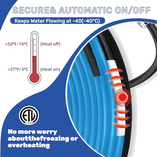 24Ft 120V Heat Cable for Pipes Freeze Protection,Self-Regulating Heating Tape for Water Pipes on Metal and Plastic Pipes, Frost Protection for RV, Drain, Sewer,Keeps Water Flowing at -40°F - style: 24ft