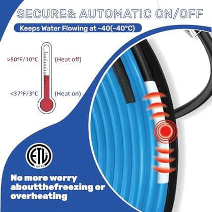 24Ft 120V Heat Cable for Pipes Freeze Protection,Self-Regulating Heating Tape for Water Pipes on Metal and Plastic Pipes, Frost Protection for RV, Drain, Sewer,Keeps Water Flowing at -40°F - style: 24ft