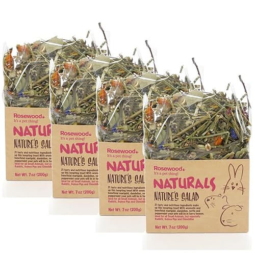 Rosewood Naturals: Nature's Salad - 4 Pack, 7oz Bags - Small Animal Treat, Blends 21 All Natural Ingredients, Flower-Plant Mix, Rabbit-Guinea Pig-Pet