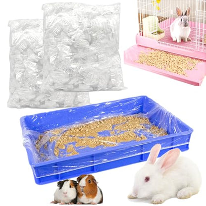 100Pcs Disposable Rabbit Cage Liner, 26'' X 18'' Plastic Guinea Pig Cage Liners Bag Elastic Small Animal Toilet Film, Clear Crate Tray Covers for Bunnies Ferret Hamster - size: 100PCS
