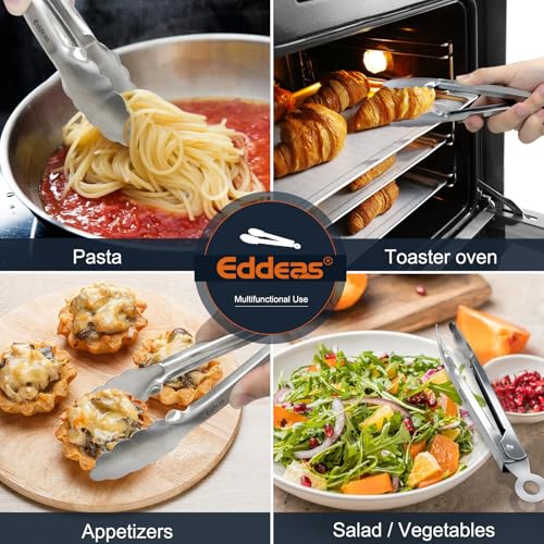 Eddeas 2 Pcs 7 Inch Small Tongs, Heavy Duty Stainless Steel Kitchen Tongs, For Cooking, Food, Buffet, Salad, Fruits, Bread, Dishwasher Safe - color: Silver 2Pcs, size: 7 inch