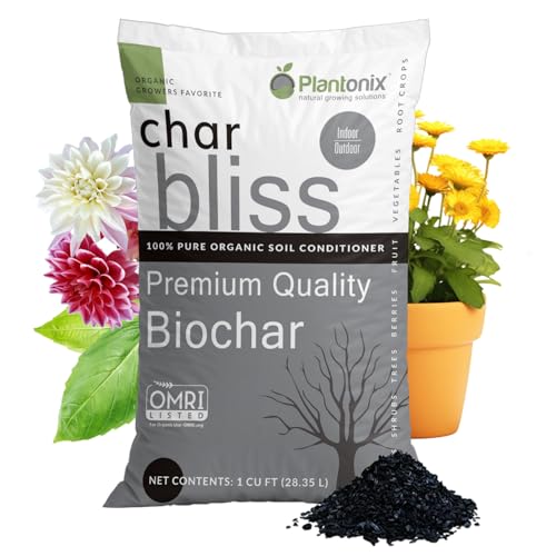 Char Bliss (1 Cubic Ft) - Organic Biochar for Plants - OMRI-Listed Biochar Soil Amendment Organic - Horticultural Charcoal for Plants, Gardening, & Potting Soil - 100% Natural and Renewable Bio Char | OMRI-Listed BioChar for Plants & Gardening - Bulk Plan