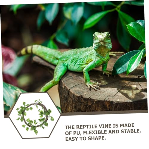TOYANDONA Simulation Rattan Vine with Suction Cups for Reptile Tank Decoration Lifelike Climbing Branch with Bright Leaves for Bearded Dragon Lizard Gecko Chameleon Terrarium Habitat