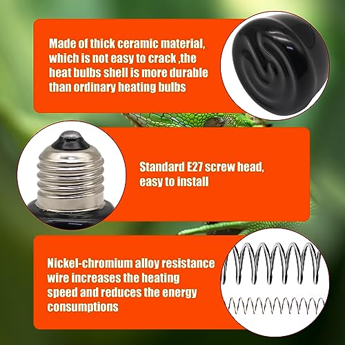 Mini Reptile Heat Lamp, 25w Infrared Ceramic Heat Emitter, No Light Emitting Reptile Heat Bulbs,Ceramic Heat Lamp for Amphibian, Chicken Coop,Cat, Turtle, Snake,Terrarium (2, 100 W) - size: 100 W