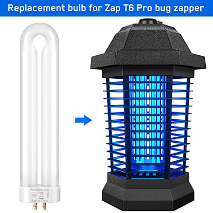 GOOTOP Replacement Bulb for Zap T6 Pro, K15, T9,X3 Bug Zapper, 15W, 4-Pin Base, U-Tube Bulb Twin Tube Bulb - size: 1 pcs