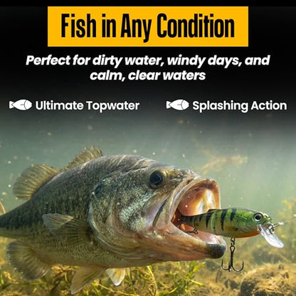Headbanger Spitfire Topwater Fishing Lure (4-1/2" & 6-1/2") – Hybrid Wakebait & Propbait for Bass, Pike & Musky – Hard Body Swimbait with Action Lip & VMC Hooks - color: Holo Silver, size: 4-1/2"