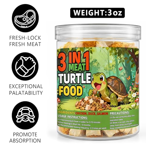Freeze-Dried Chicken, Duck & Fish for Turtle Treats | 3 oz Canister of Aquatic Turtle Food | Protein Rich Diet for Red Eared Sliders, Box Turtles & Aquatic Pets (3 oz)