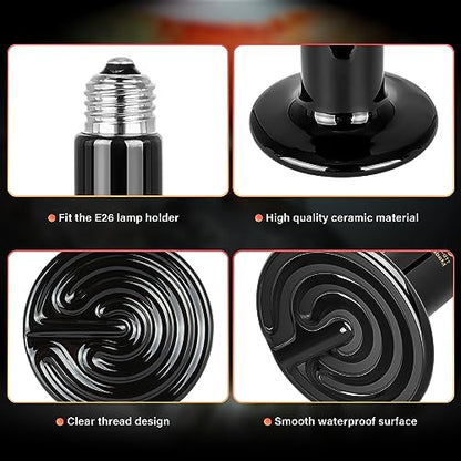 YSSOA 150W Ceramic Heat Emitter, Reptile Heat Bulbs, Ceramic Heat Lamp for Reptiles, Amphibian, Chicken, Dog, Cat, 1 Pack, Black - color: Black, size: 1 Pack, style: 150W