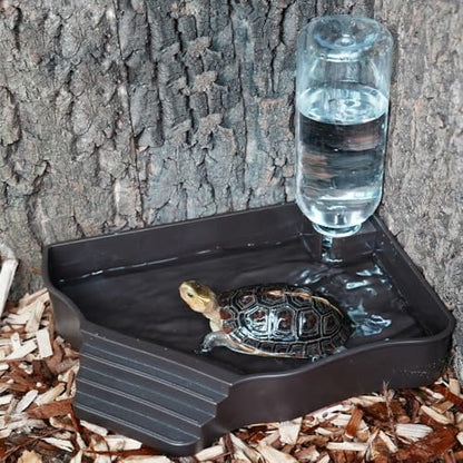 Reptile Water Feeder Automatic Water Dispenser with Ramp Extra Large Reptile Bathing Pool for Gecko, Snake, Turtle, Bearded Dragon, Lizard Bath Aquarium Ornament (with Bottle) - size: with Bottle