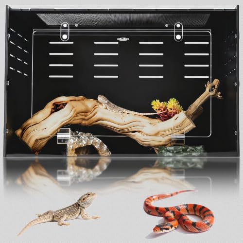 24" x 16" x 16" PVC Reptile Enclosure, Front Opening Terrarium for Leopard Gecko, Ball Python, Bearded Dragon & Snake Habitat Setup, Lightweight Insulated Tank with Screen Top & Secure Lock