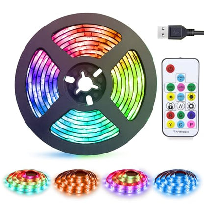 LED Strips Lights USB Powered Rainbow Chasing RGB LED Lights Strip LED TV Backlight Strip with 17-Key RF Remote Color Changing Strip Lights Waterproof IP65 LED Rope Lights LED Lights 2M 6.54FT - size: Dream Color+6.56FT/2M