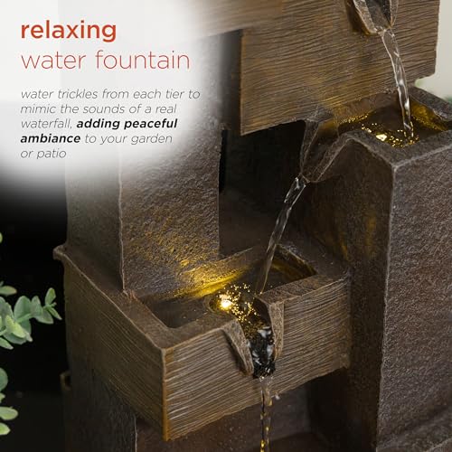 Alpine Corporation ZDQ110 19" Indoor/Outdoor Multi-Tier Water Fountain with LED Lights – Cascading Waterfall Feature for Gardens, Patios, Yards, and Home Décor, Gray - style: 19"H - Gray 5-Tier w/ LEDs