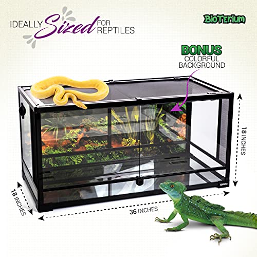 Reptile Tank - 90x45x45 cm, 190 L (50 Gal) Glass Reptile Terrarium with Background - Ideal for Snakes, Lizards, Geckos