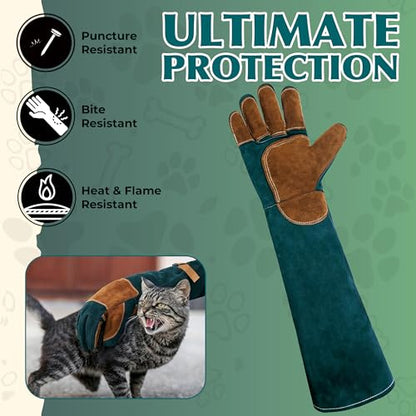 HANDLANDY Animal Handling Gloves, Bite-Proof, Scratch-Resistant, Pet Gloves for Dogs, Cats, Falconry, Gardening - color: Emerald Green, size: 24 Inches