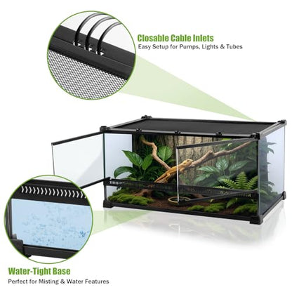 Reptile Terrarium 20"x12"x10", Full Glass Tank Enclosure for Small Reptiles, Geckos, Frogs, Lizards, Snakes, Spiders, Turtles, Rainforest Terrarium Habitat - size: 20" x 12" x 10"