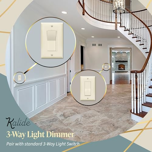 TOPGREENER Kalide Dimmer Light Switch, LED Dimmer Switch, Full Range Dimming, Single Pole/3-Way, 120VAC, 60Hz, 300W LED/CFL, Neutral Wire Not Required, Wall Plate Included, Light Almond - color: light almond