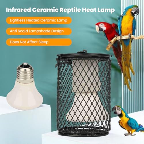 100W Reptile Heat Lamp Bulb with Cage, Ceramic Heat Emitter Reptile Heat Lamp Bulb with Hanging Hook, Bird Heat Bulbs with Lampshade for Reptiles, Turtle (US Standard 110-120V 100W) - color: Black
