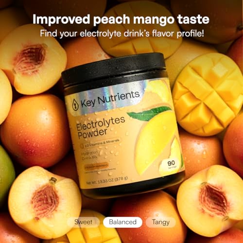 KEY NUTRIENTS Selenium Multivitamin Electrolytes Powder No Sugar - Tropical Peach Mango Electrolyte Powder - Endurance & Energy Supplement - Hydration Powder - No Calories - 90 Servings - Made in USA - size: 90 Servings